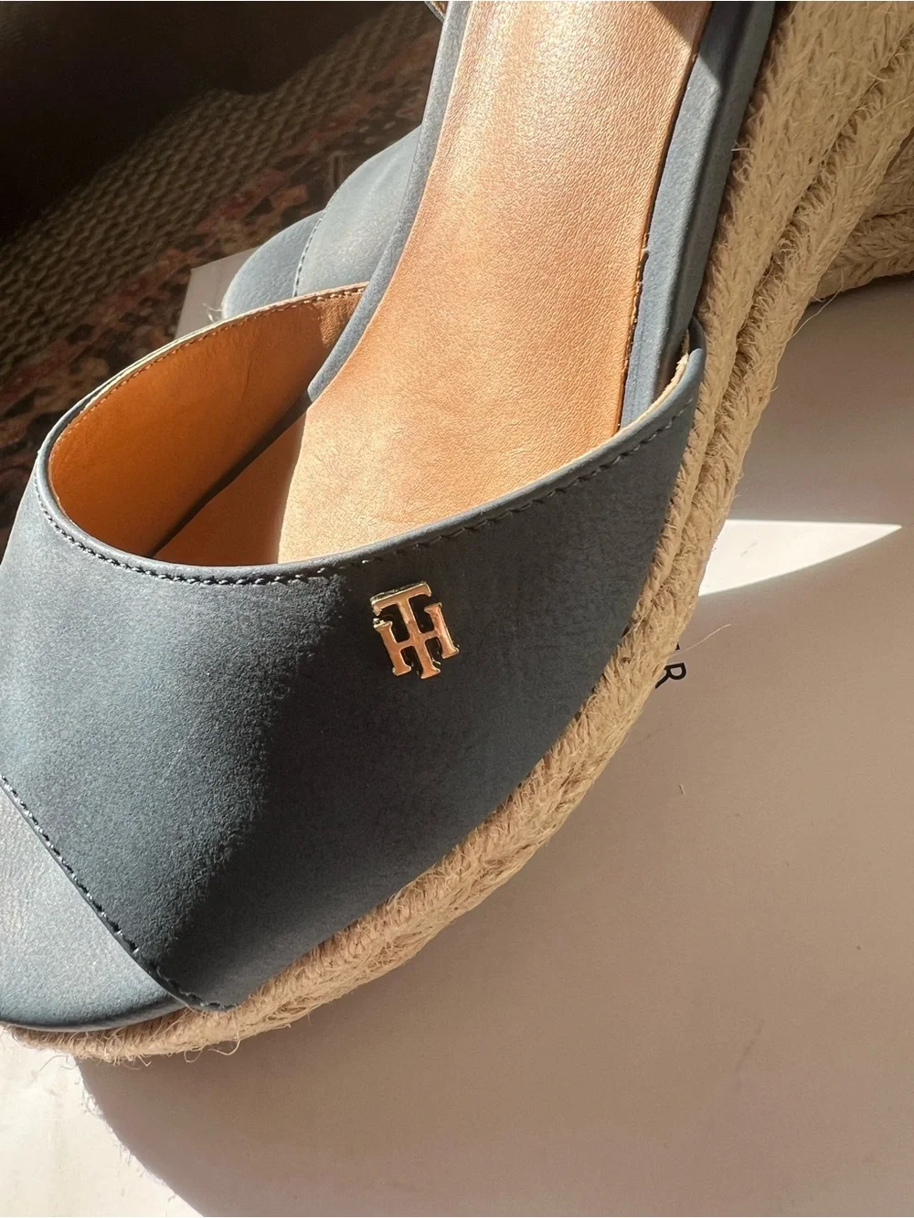 Tommy Hilfiger Navy Leather Espadrille Wedge Sandals